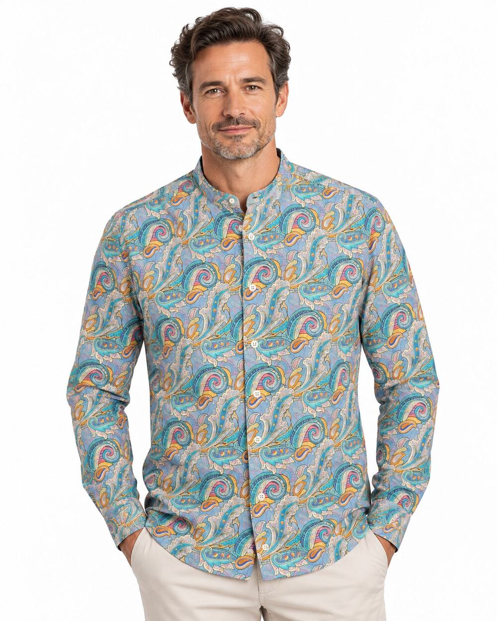ATESETA Firenze Men’s L Paisley Cotton Shirt Made Italy 46 Chest